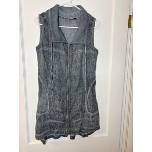 INIZIO Womens Gray Linen Zip Up Dress M Medium has pockets